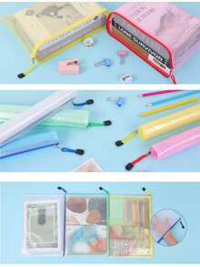 A4 Files Folder 5pcs Zip Lock Mesh Document Files Plastic Wallet Folder For School Office Home Homework Travel Storage,For School Supplies,Back To School - Multicolor - View 4