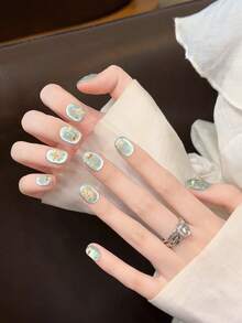 10片手工制作的按压式美甲贴片，夏季清凉水滴泡泡美甲，可爱短款美甲贴片，粉色玻璃珠猫眼，指尖可爱小鱼，神秘梦幻的海洋蓝，欢乐美甲贴纸，美甲疗愈，可重复使用的手工按压式美甲贴片 - 彩色 - 查看 4