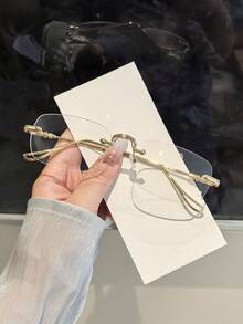 2 PCS Women's Metal Rimless Light Glasses Rectangle Frame Premium Eye Protection Rimless Glasses Suitable For Daily Clothing Decor And Back To School - Multicolor - View 6