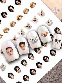1pc Custom Face Nail Decals Sheet – Personalized 0.8*0.8cm Waterproof Stickers With Pet Or Portrait Photo, DIY Nail Art , Unique Gift For Women, Friends, Girls, Birthday, Back To School & Wedding Party Nail Supplies Nails - Multicolor - View 4