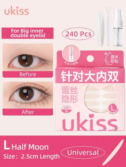 ukiss 240 pegatinas de cintas para doble párpado de encaje, se adhieren al agua, sin necesidad de pegamento, con pinzas de regadera de plástico + palillo de ajuste, tipo universal de media luna, para párpados dobles grandes interiores, elevación de párpados con capucha, invisible de forma natural, superficie mate, sin reflejo, elevación de párpados gratis para párpados desiguales o individuales, di adiós a la capucha, párpados caídos, elevador de párpados caídos, tiras de párpados para ojos con capucha, maquillaje, barato, decoración de habitaciones, tocador, viajes, dormitorio, accesorios de maquillaje, barato, rellenos de calcetines, maquillaje, herramientas de maquillaje, cosas baratas, regalos, regalos para mujeres, regalos de Navidad