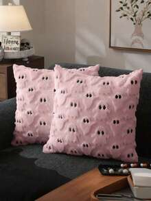 1 Pc Halloween Pillow Case, Halloween Decorative Cushion Cover, Soft Faux Fur White Ghost Pillow Sham Case For Chairs, Sofas, Bedrooms, Living Rooms, Back-To-School Season, Home Decor, Storage, Pink - View 2