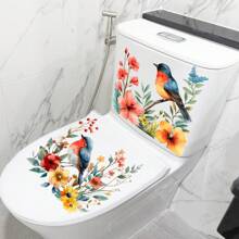 2pcs Floral Toilet Stickers To Add A Romantic Touch To Your Bathroom,Stickers,Wall Decal, Vinyl Decal For Home Decorations,Spring Decoration Items Refresh Your Home,Rama Decoration Stickers Gifts Birthday Graduation