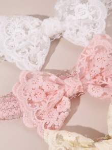 3条蕾丝蝴蝶结发带，粉色和白色网纱发带，柔软弹力尼龙发带，适合婴儿新生儿，可用于婚礼派对和宝宝日常佩戴。 - 彩色 - 查看 6