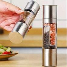 二合一不锈钢盐胡椒研磨器，无需电池 - 盐胡椒研磨器，手动两用研磨器，可从细磨到粗磨调节，非常适合露营或旅行，陶瓷刀片 - 厨房香料研磨器，厨房小工具