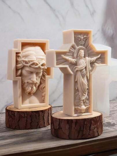 1 pieza Molde de silicona grande en forma de cruz | Diseño de escultura religiosa para vela/jabón/artesanías de resina - estilo europeo con figuras religiosas, perfecto para el Día de Acción de Gracias/decoración religiosa, ornamentos del hogar devocionales y artesanía DIY de aromaterapia