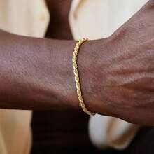 18K Gold Plated Stainless Steel Jewelry, Hiphop Style Twisted Chain Bracelet, Men's Fashion Accessory, Everyday Wear, Gift For Girlfriend - Chain Bracelet - View 2