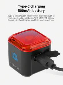 TOSUOD Smart Bicycle Taillight,TOSUOD Bike Light, USB-C Quick Charge/Auto On/Off Brake Sensor/6 Modes (Including Pulse, Strobe, SOS)/IP/Aluminum+ABS Construction/Lithium-Polymer Battery/Compatible With Road, Mountain, Electric Bicycles/Night Riding Safety/Cycling Visibility/Durable Construction/Weatherresistant Gear/Multimode Lighting/Urban Cyclists/Bicycle Safety Gear/Compact Design/Highquality Materials/Usbc Rechargeable Light/Mountain Bikers