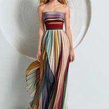 Womens Sexy Off Shoulder Sleeveless Stripes Printed Bodycon Party Clubwear Vacation Dress - Màu sắc hình ảnh - Xem 5
