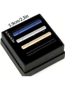 4件套缎面领带夹礼盒装，高端时尚商务婚礼伴郎正式领带夹，男士饰品 - 4pcs(附禮盒) - 查看 8