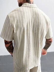 Áo sơ mi nam tay ngắn in sọc cài nút phía trước thời trang mùa hè - Màu Khaki - Xem 4