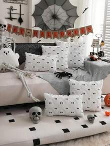 1 Pc Halloween Pillow Case, Halloween Decorative Cushion Cover, Soft Faux Fur White Ghost Pillow Sham Case For Chairs, Sofas, Bedrooms, Living Rooms, Back-To-School Season, Home Decor, Storage, Pink - View 5