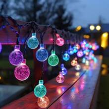 1 Solar-Powered String Lights Crystal Globe, Spherical Bubble Ball Outdoor Yard Lights, 8 Solar Fairy Lights, Very Suitable For Garden, Christmas, Office, Bedroom, Hotel, Restaurant, Bar, Party, Wedding Decoration, IP54 Outdoor Lights Strip
