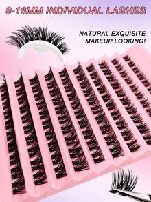 100 piezas Pestañas individuales en racimos con rizo C, pestañas postizas individuales segmentadas, extensiones de pestañas individuales en espiga, racimos de pestañas, pestañas individuales, pestañas, pestañas postizas - Negro - Ver 6