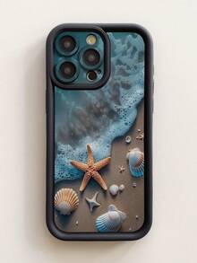 1pc Starfish & Shell Pattern Protective Phone Case With Precise Hole Design, Anti-Fall Thick Black Phone Case Compatible With IPhone 11 Pro Max, 12 Pro Max, 13 Pro Max, 14 Pro Max, 15 Pro Max, 16 Plus, 16 Pro Max, 16E, Galaxy A55, Galaxy A15, Galaxy S24 Ultra, Redmi, OPPO, Realme, VIVO, Infinix, Honor, MOTO, One Plus - Black - View 7