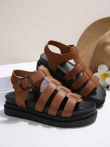 女士厚底凉鞋波西米亚绑带时尚鞋，休闲沙滩装 - 棕色 - 查看 7