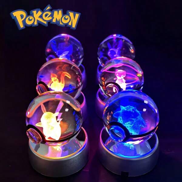 pokemon Pokemon 3D Clip Ball Pikachu Charizard Kryształowe Szkło Kolorowy Pokemon Ball Pokeball Rysunek Lampka Nocna Podstawa Lampy LED Kolekcja Prezentów