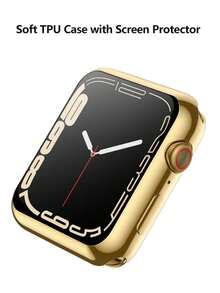 1pc Gold Men Women TPU Full Cover High Definition Ultra Thin Watch Case, Anti-Drop Fashionable Casual Screen Protector Cover, For Apple Watch Case 38/40/41/42/44/45/46/49Mm, For Apple Watch Series Ultra/SE/11/10/9/8/7/6/5/4/3/2/1, Intelligent Watch Case Accessories - Gold - View 3