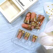 MGold Rhinestones Butterfly Pr On Nails Medium Duckbill Design Coffin Full Cover Artificial Acrylic French Stick On DIY Glue On For Women Manicure Kit8001 - Đa - Xem 4