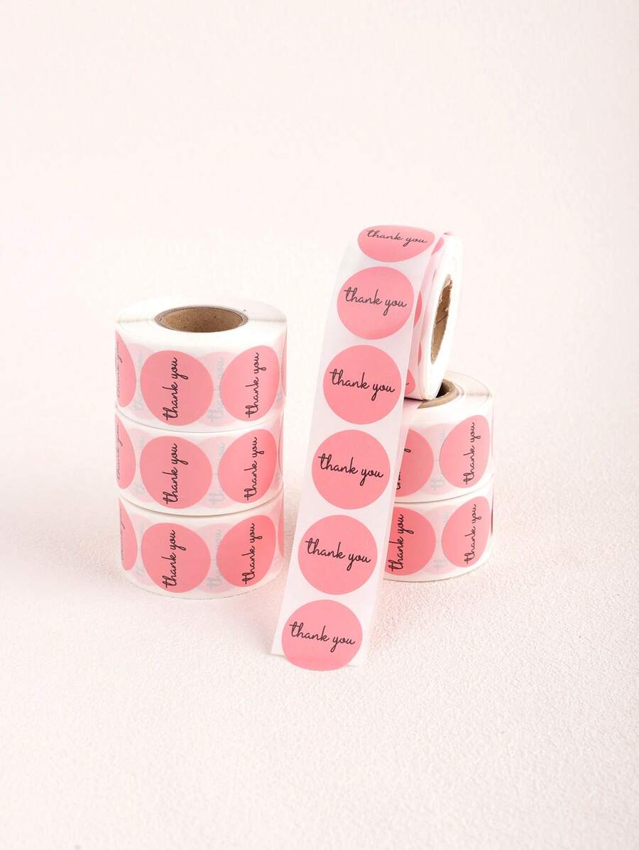 500 etiquetas redondas de 1" de color rosa con la frase "Gracias" para obsequios, sellos para sobres, pequeños negocios, bodas, decoración de fiestas, envoltorios de regalos y empaquetado