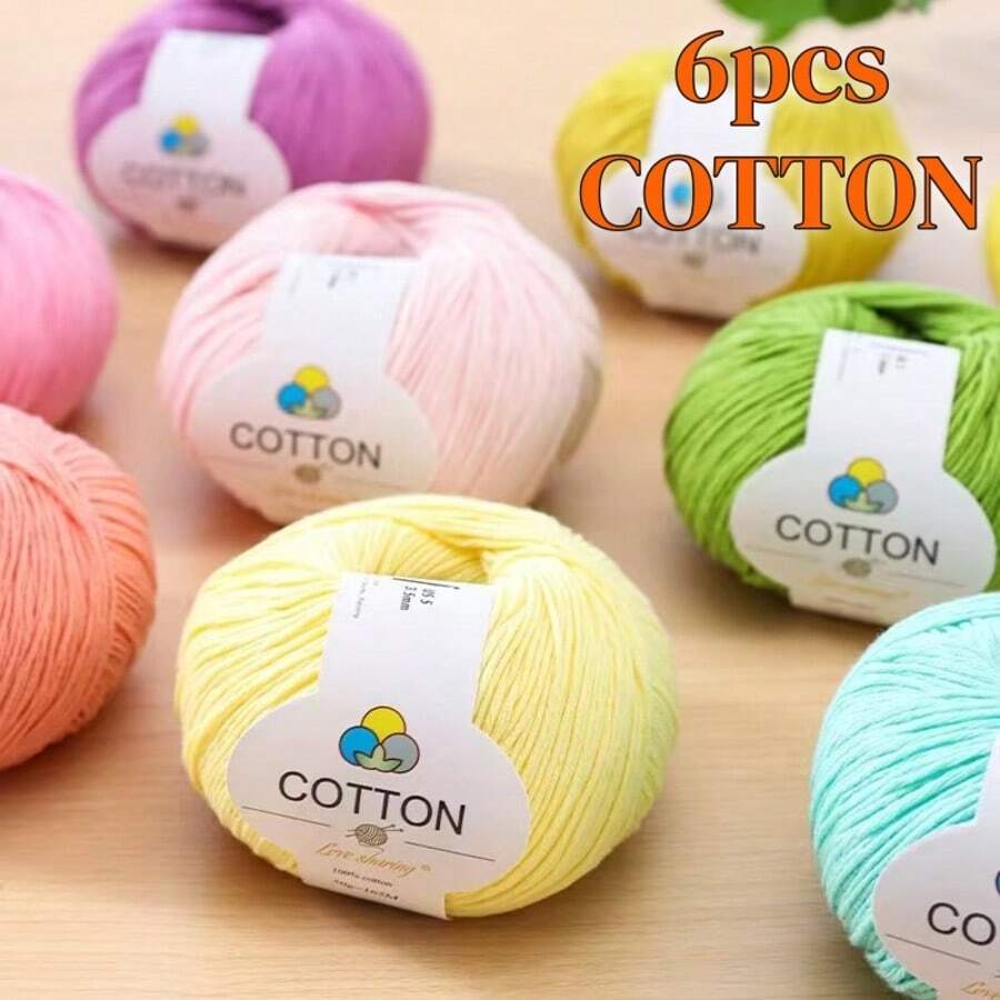 100% Cotton Yarn, 6 Balls*50g (Total 300g), 1 Ball Length 160m, 6 Ball Pack, Skin-Friendly, Breathable Cotton Yarn For Knitting Sweaters, Crocheting Blankets, Weaving Vests, Handmade Crafts, Multiple Color Options - 6 Balls Of Pure Cotton - View 1