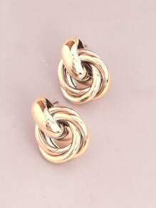 1 par de pendientes de aro únicos y creativos minimalistas en color dorado, adecuados para uso diario de las mujeres
