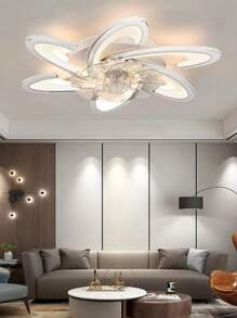 220V White/Black Bedroom Fan Light - 6 Petals, Silent Fan, Eye Protection Light Source, Remote Control Adjustable, Dining Room, Living Room Home Decoration, Adjustable Wind Speed (1-6)