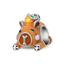 1 件镀银动物系列水豚休闲吊坠、水豚喝奶茶珠、水豚发芽珠、水豚扛龟珠、腊肠犬珠、粉色小熊吊坠饰物，适合 DIY 珠宝制作手链和项链，可作为情侣珠宝礼物。