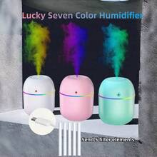 Lucky Four-Leaf Clover Air Humidifier With Aromatherapy + 5 Filters, Portable Mini Essential Oil Diffuser, USB Powered, Seven-Color Night Light, Suitable For Cars/Offices/Bedrooms, Can Be Used For Air Humidification And Room Decor - Multicolor - View 2