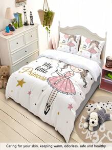 4 件我的小公主印花羽绒被套和枕套套装，带羽绒被套的床上用品套装，柔软顺滑的拉链设计，适用于客房、卧室、单人/双人床（包括 1 个羽绒被套 + 2 个枕套 + 1 张床单，不含被子或枕头）