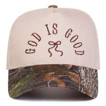 1 pieza Gorra de camionero para mujer con bordado de letra personalizada y lazo, "Dios es bueno", gorra de béisbol de moda callejera de 5 paneles, protección solar para exteriores, casual para primavera/otoño, viajes, playa, verano - Multicolor - Ver 4