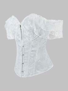 1 Stück Vintage Palast-Stil Spitzen-Bustier in Große Größen für Frauen, Off-Shoulder Bindebandkleid mit offenem Rücken, körperbetontes Abendkleid, Hochzeitskleidung