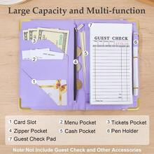 FIODAY Server Book, Alphabet Server Books For Waitress, Leather Waitress Book With Zipper Pocket Serving Book Server Manual Checkbook Fits Server Apron,A - 紫色A - 查看 3