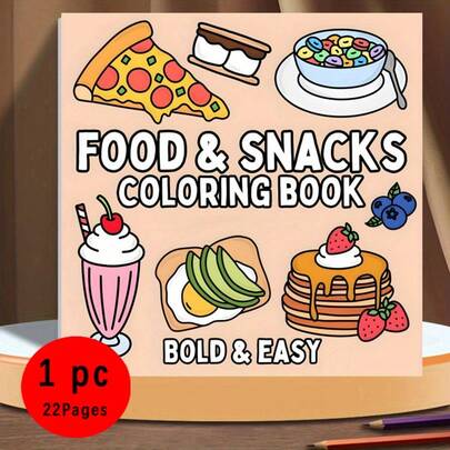 [22 Pages Relax Coloring Book] Deluxe Food & Snack Coloring Book - 22 Thick Pages, Unique Cover Design Relax Art For Adults & Teens Perfect Gift For Valentine's, Christmas, Halloween, Birthdays & More, Comfortable Space, Release Emotions, School Gift, Various Parties, Perfect For Winter, New Year,120G Paper
