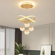 4-Head Acrylic Ball LED Ceiling Light - Crystal Accents, LED Tri-Color Variable Light -Adjustable Luxury Chandelier With Golden Metal Frame For Christmas Gifts, Holiday Office, Bedroom, Hotel, Party, Restaurant Decorati - 金色 - 查看 6