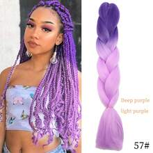 渐变色编织发 24 英寸 1 件/包 高温合成钩针编织彩虹发 灰黑色 女士用