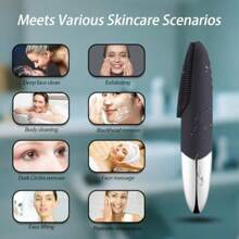 Facial Cleansing Brush 3in1 Electric Silicone Face Scrubber Vibrating Massager IPX7 Waterproof USB Rechargeble Pore Brush For Deep Cleanning Blackhead Over Exfoliating Gray - Gray - 查看 5