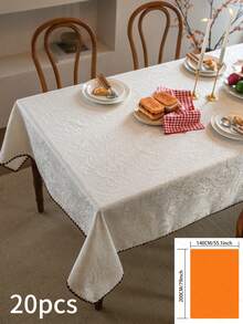 1 pieza Mantel unicolor de lujo francés minimalista, cubierta de mesa de comedor con estampado floral jacquard blanco, adecuado para fiestas, bodas, decoración del hogar y la habitación - Blanco - Ver 12