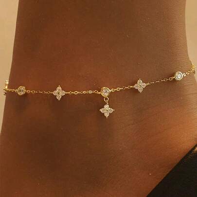 1pc Women's Fashionable High-Quality Double-Layer English Heart Anklet, Waterproof Stainless Steel, No Fading, Suitable For Daily Wear, Parties, Gatherings, Beach