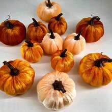 NetHong 12Pcs Fall Artificial Pumpkins Fake Velvet Pumpkin Autumn Halloween Party Decor - Multicolor - View 3
