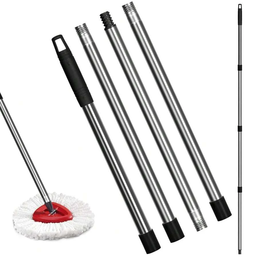 4-Section Stainless Steel Mop Handle - Adjustable Extended Handle For Easy Cleaning (Black) - 彩色 - 查看 1