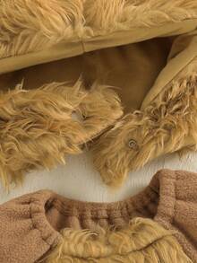 Disfraz de lobo de Halloween para bebé, mono de peluche con cuello redondo, sin mangas y retazos, con gorro, 2 piezas - Caqui - Ver 7