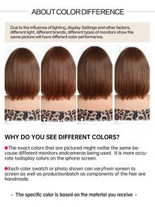 12英寸酒红色波波头假发，带刘海，采用自然逼真的合成纤维制成，适合日常佩戴、派对、舞会和角色扮演。 - 棕色 - 查看 9