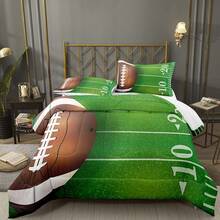 NINENINE Boys Bedding Set - Green Rugby Field Football Comforter With Pillowcase, Soft Football Quilt, Full Size - 綠色 - 查看 2