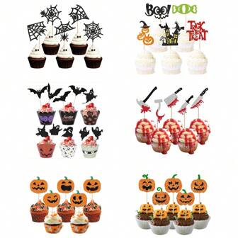 10 件万圣节纸杯蛋糕装饰，闪光万圣节纸杯蛋糕装饰，适合万圣节主题生日派对用品