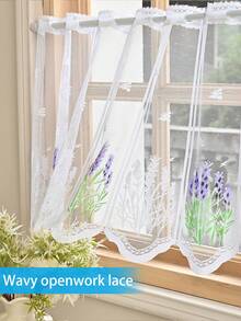 1pc Countryside Floral Lavender Sheer Curtain Panel - Semi-Transparent Polyester Voile, Suitable For Kitchen, Dining Room And Living Room Decor - Multicolor - View 2