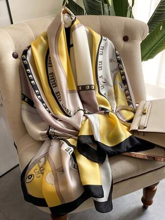 1 pieza Chal de seda fina para mujer de 180*90cm, resistente al viento, para todas las estaciones, con estampado floral y de hojas, en colores: naranja, blanco, azul, rojo, rosa, gris, azul marino, rectangular para vestir