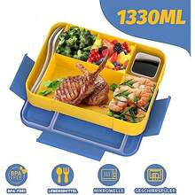 1300毫升成人便当盒，带隔层，5格防漏午餐盒，带餐具，适合上学、野餐、徒步旅行，蓝色 - 兒童版(迷你版) - 查看 3