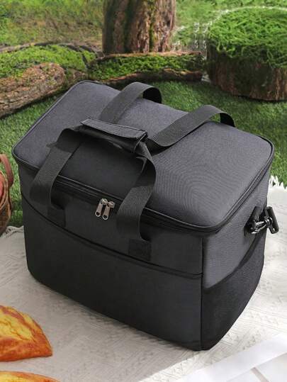 1pc Black, Gray Outdoor Large Capacity Picnic Bag, Waterproof Ice Pack, Single Shoulder Back Insulation Bag, Portable Lunch Box Bag