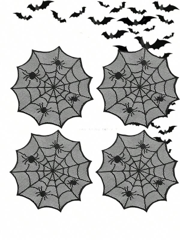 4 pezzi Set di Tovagliette Ognissanti con Ragnatela - Tovagliette isolate Ognissanti con Ragnatela - Sottobicchieri a Forma di Ragnatela Vuota per Decorazione Ognissanti sul Tavolo